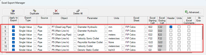 Screen shot of the Excel Export Manager window